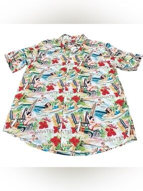 Junction West Hawaiian Aloha Pin Up Surfer Button‎ Front Camp Shirt Large